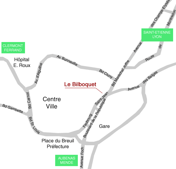 acceder au bilboquet (le puy en velay, haite loire, 43000) en venant de clermont ferrand, aubenas, mende, lyon, ou en train